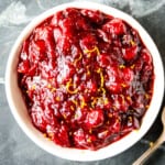 Grand marnier cranberry sauce in a white dish.