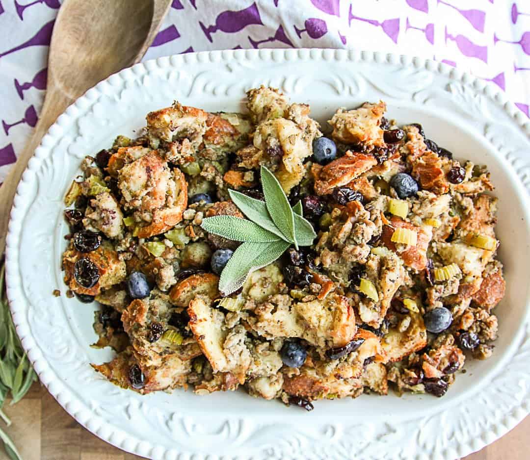 A plate of food on a table, with Stuffing