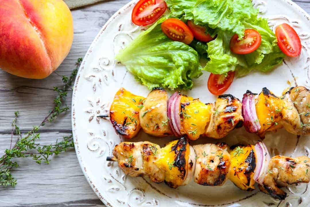 Peach Whisky Chicken Kebabs
