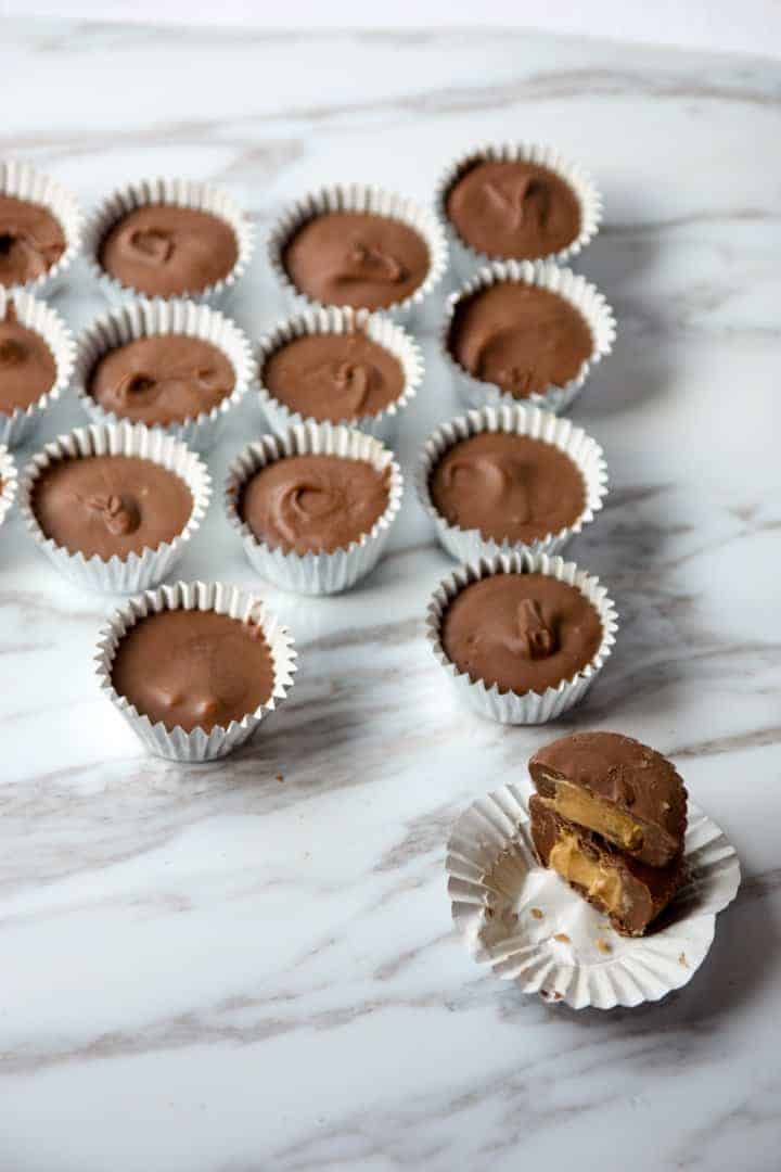 Peanut butter cups in paper liners