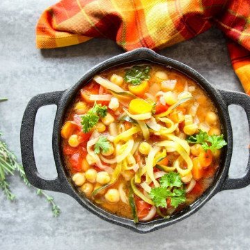 A pot of soup on a table