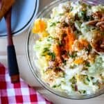 A bowl of salad on a table