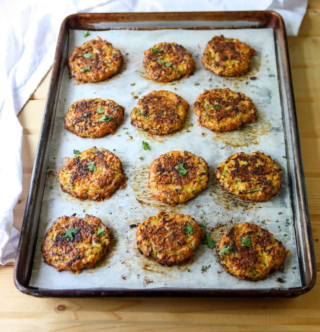 A tray of baked fritters