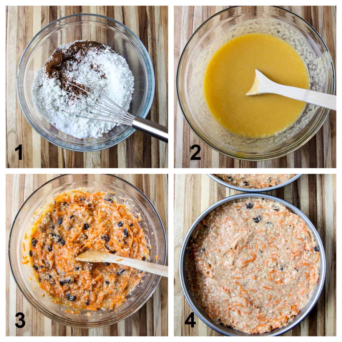 The cake being made, step by step.