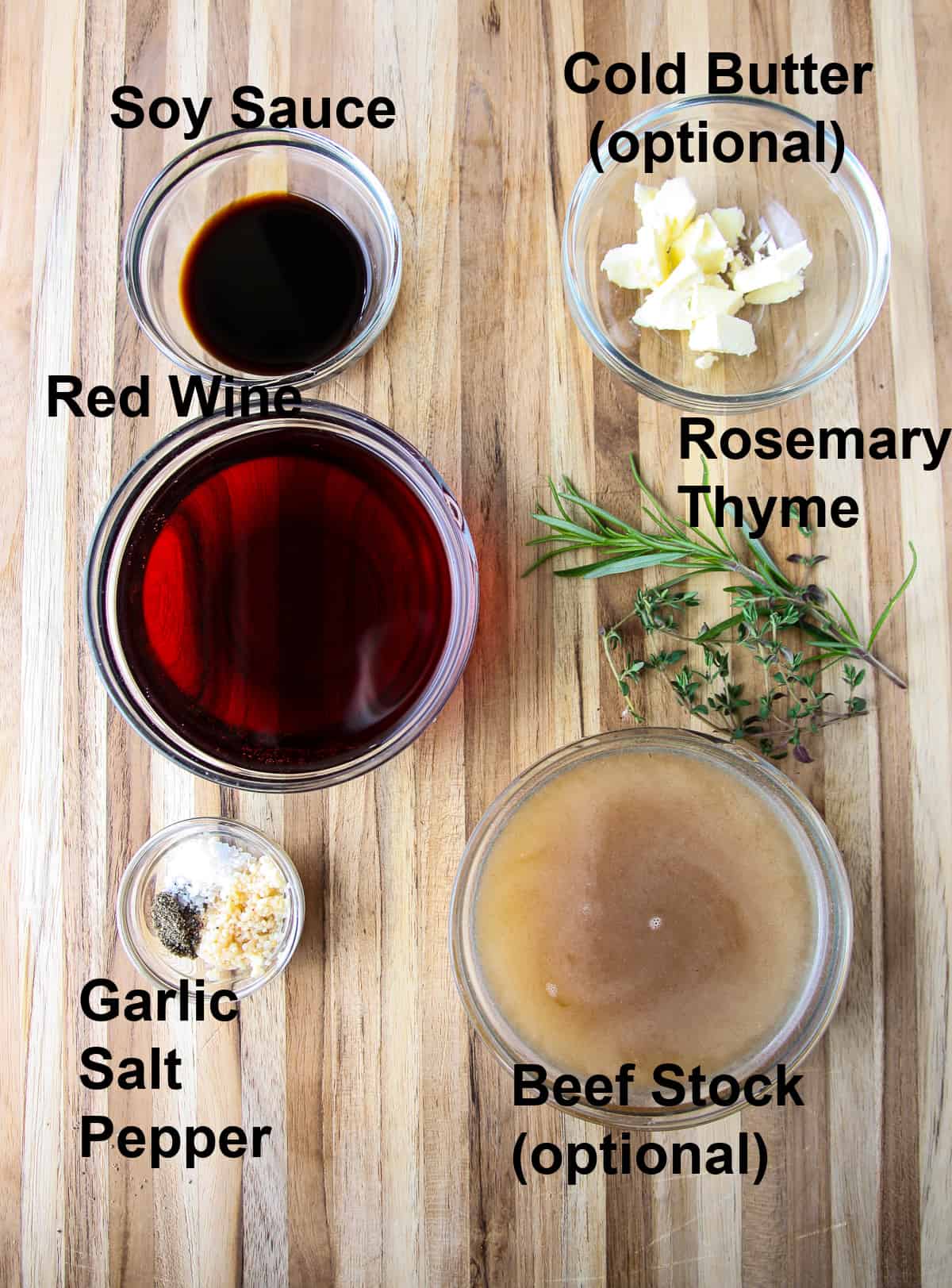 All of the ingredients for making the marinade and sauce.