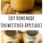 Jars of applesauce on a wooden board