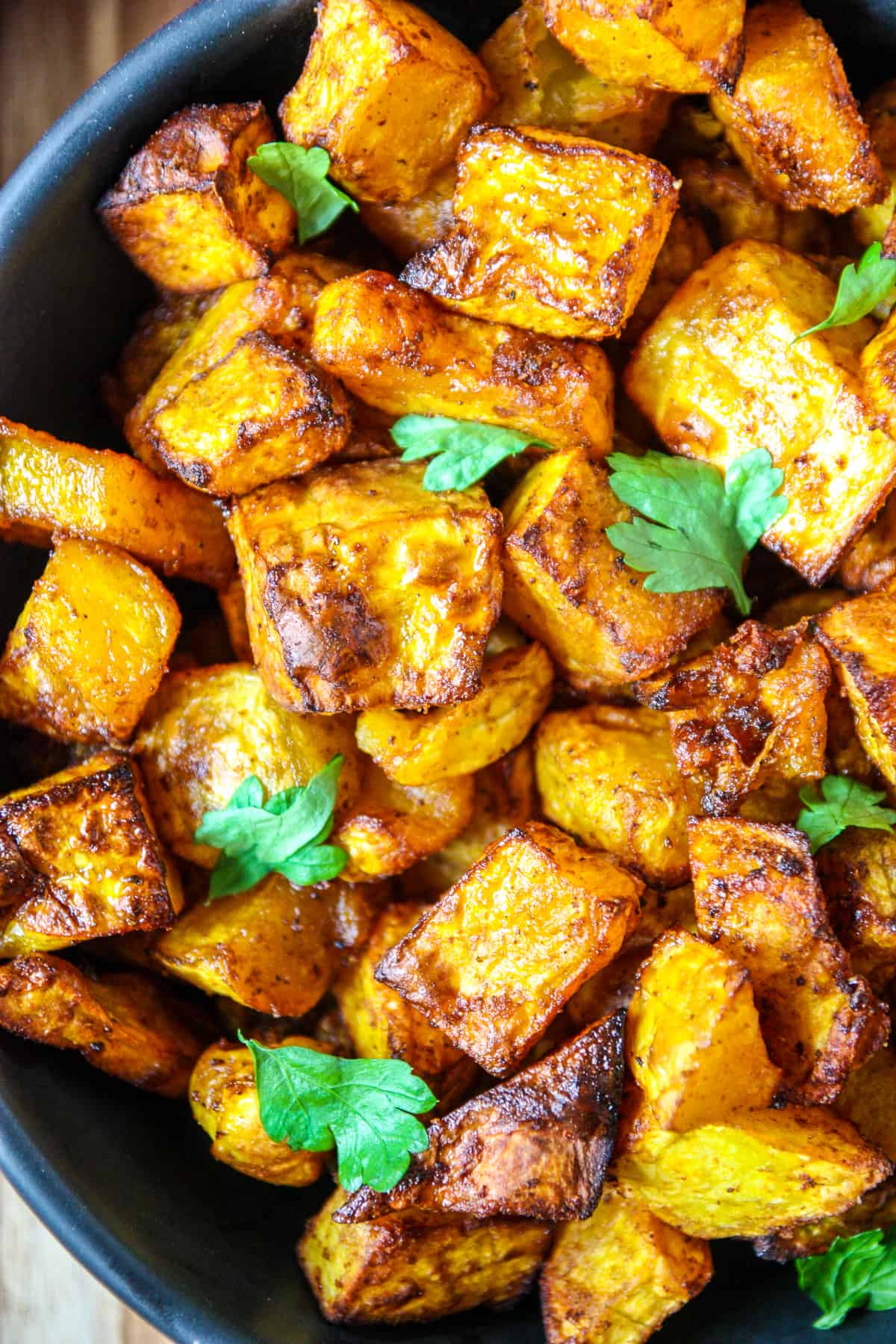 A close up of air fryer butternut squash.
