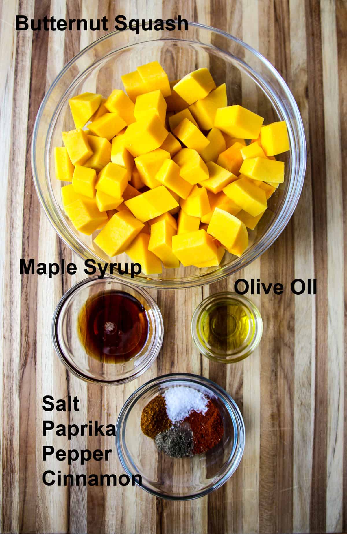 The ingredients to make the recipe on a wooden cutting board.