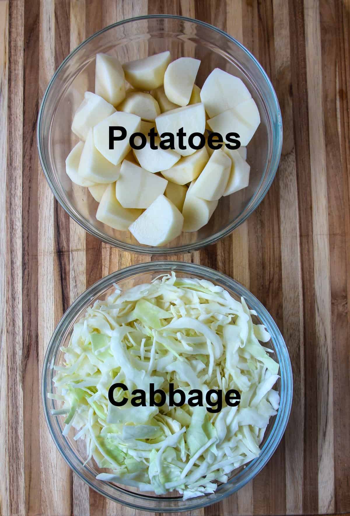 Ingredients to make the recipe on a wooden cutting board.