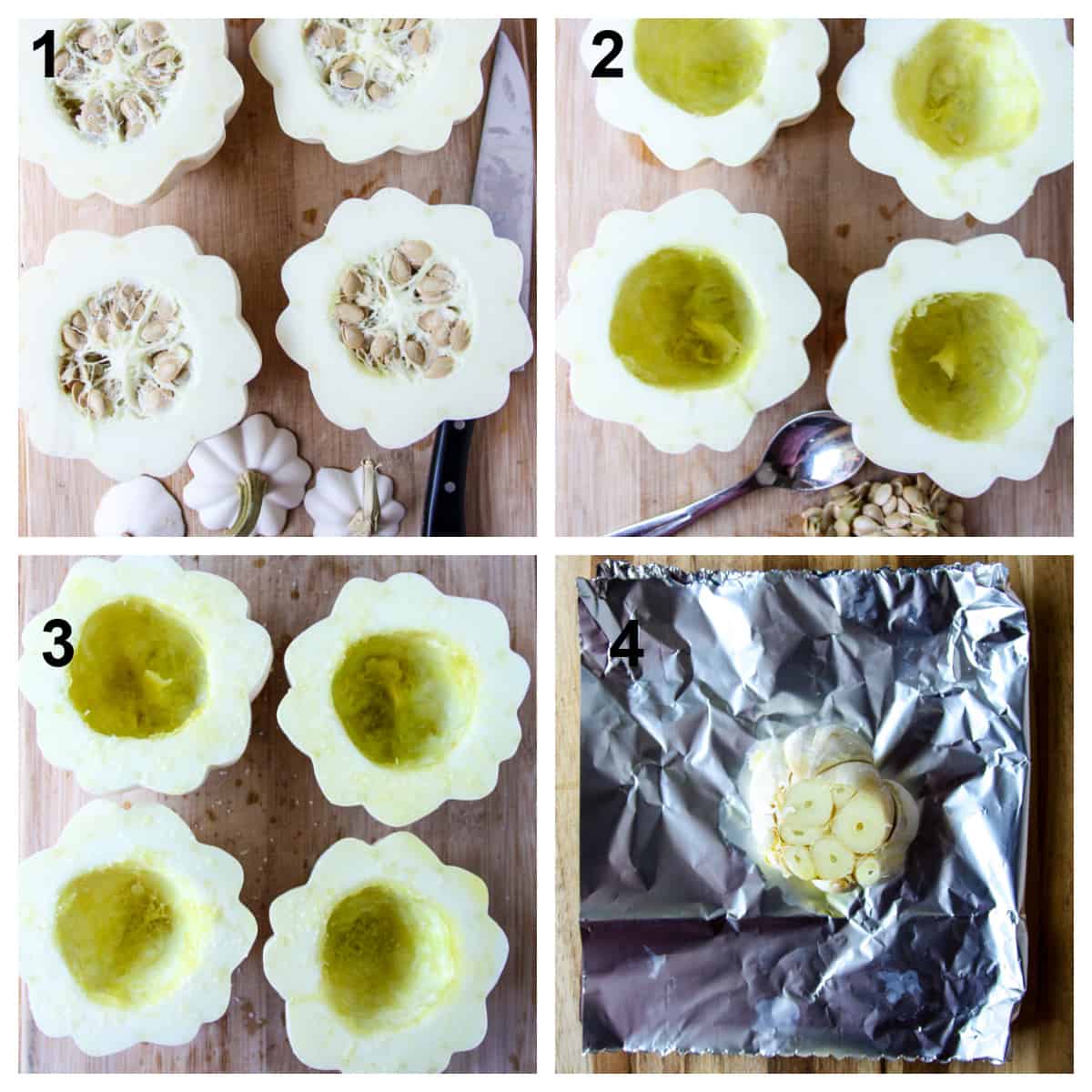 The recipe process, steps one through four.