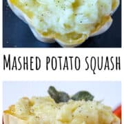 Mashed potato squash on a black plate.