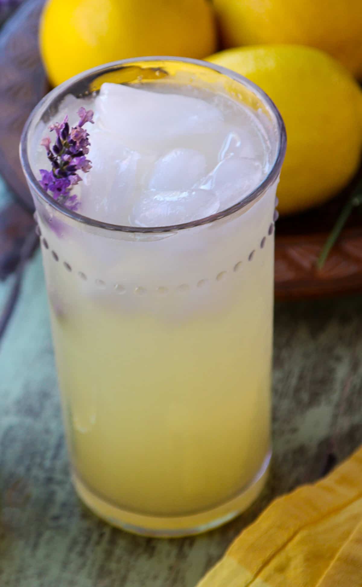 A tall glass of lavender lemonade.